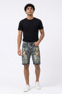 Men's Summer Vintage Patchwork Color Block Denim Shorts