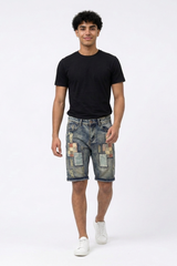 Men's Summer Vintage Patchwork Color Block Denim Shorts