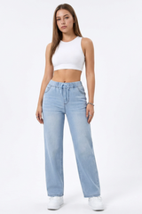 Women's Drawstring Elastic Waist Straight-Leg Jeans
