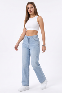 Women's Drawstring Elastic Waist Straight-Leg Jeans