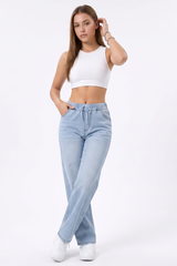 Women's Drawstring Elastic Waist Straight-Leg Jeans
