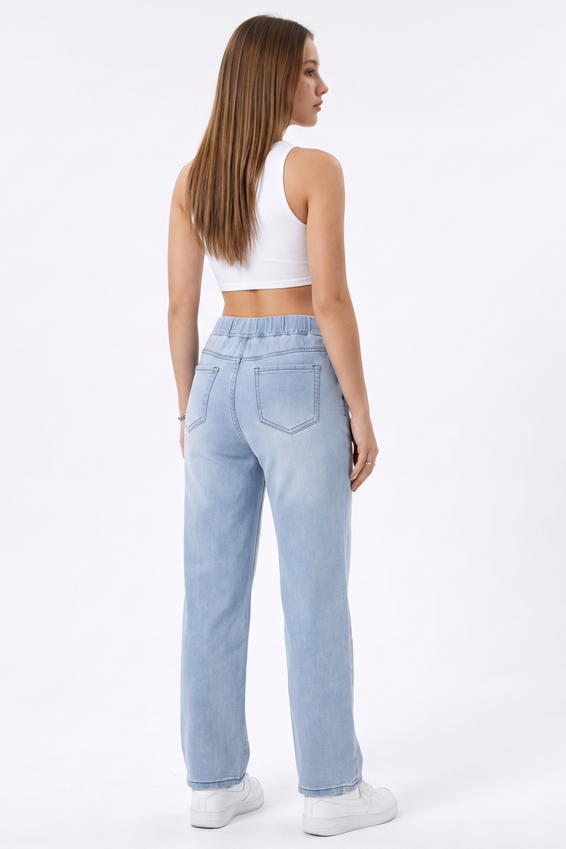 Women's Drawstring Elastic Waist Straight-Leg Jeans