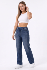 Women's Drawstring Elastic Waist Straight-Leg Jeans