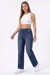 Women's Drawstring Elastic Waist Straight-Leg Jeans