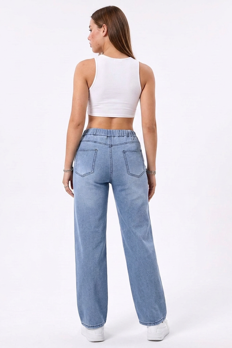 Women's Drawstring Elastic Waist Straight-Leg Jeans