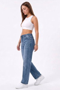 Women's Drawstring Elastic Waist Straight-Leg Jeans
