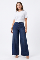Women's Fall Washed Denim Relaxed Wide-Leg Jeans