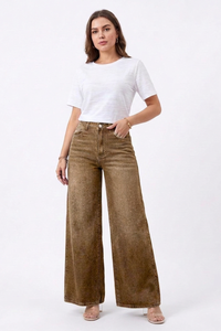 Women's Fall Washed Denim Relaxed Wide-Leg Jeans