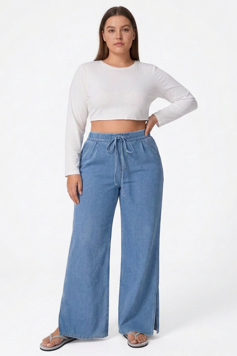 Women's Fall Drawstring Side Slits Wide-Leg Jeans