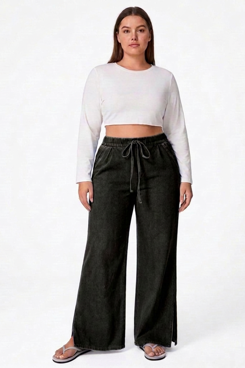 Women's Fall Drawstring Side Slits Wide-Leg Jeans