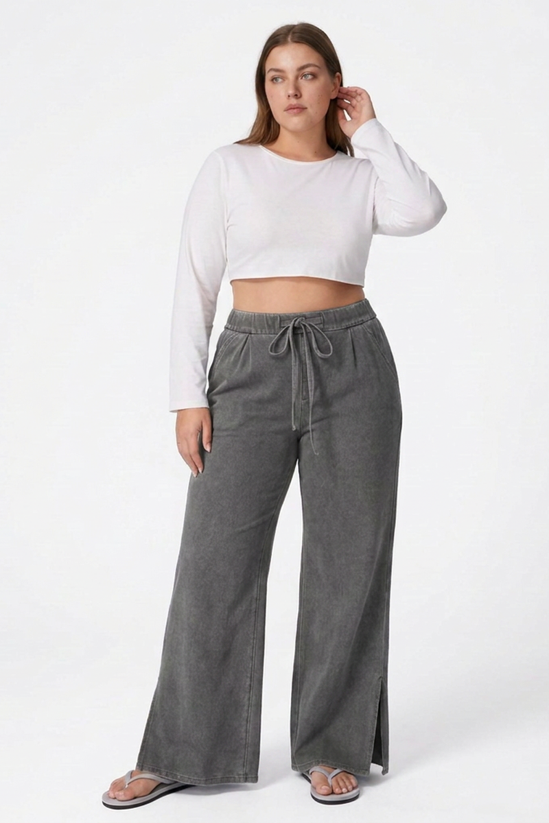 Women's Fall Drawstring Side Slits Wide-Leg Jeans