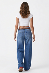 Women's Fall High-Waisted Ombre Button Fly Wide-Leg Jeans