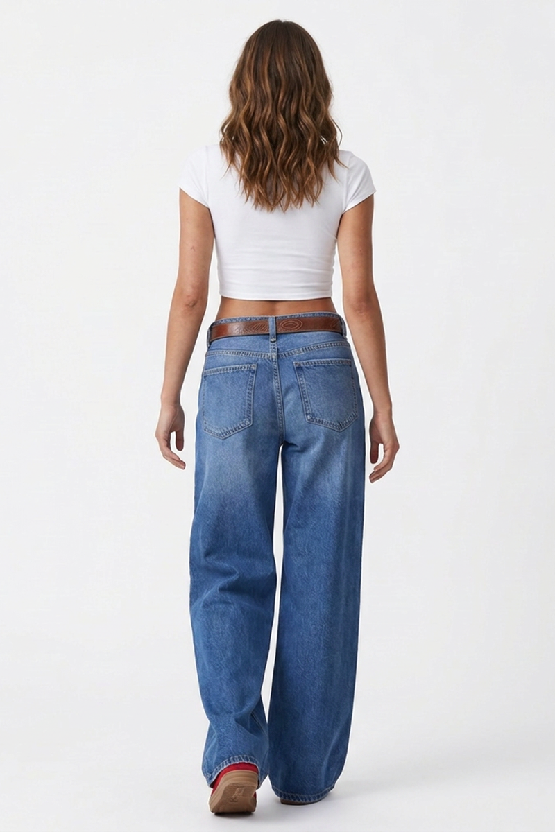 Women's Fall High-Waisted Ombre Button Fly Wide-Leg Jeans