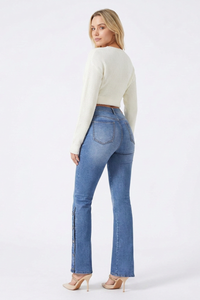 Women's High-Waisted Side-Button Flare Jeans