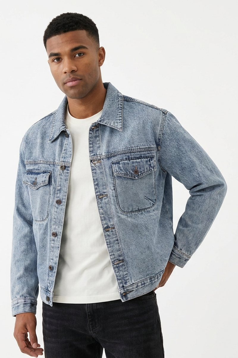Men's Fall Classic Washed Loungewear Denim Jacket