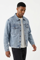 Men's Fall Classic Washed Loungewear Denim Jacket