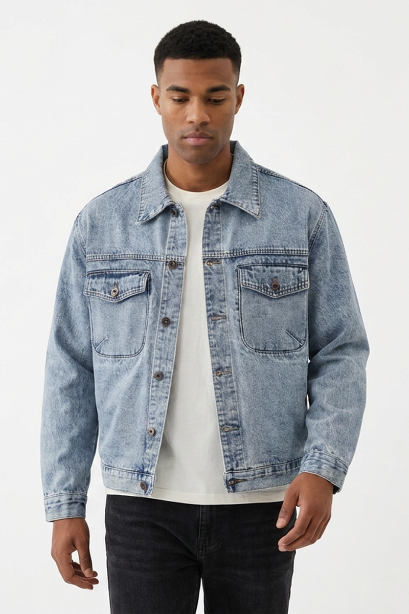 Men's Fall Classic Washed Loungewear Denim Jacket