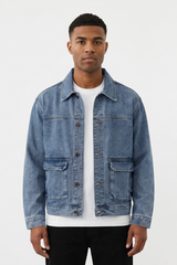Men's Fall Classic Washed Trucker Long-Sleeve Denim Jacket