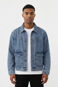 Men's Fall Classic Washed Trucker Long-Sleeve Denim Jacket
