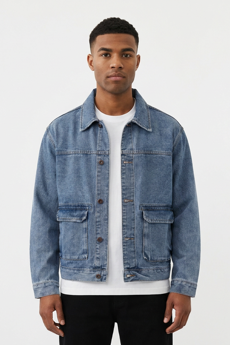 Men's Fall Classic Washed Trucker Long-Sleeve Denim Jacket