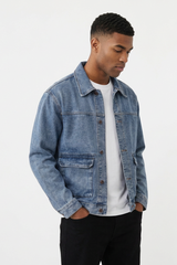 Men's Fall Classic Washed Trucker Long-Sleeve Denim Jacket