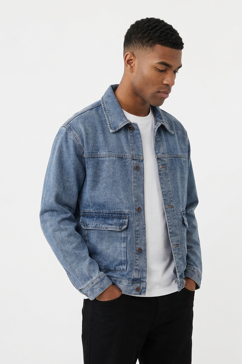 Men's Fall Classic Washed Trucker Long-Sleeve Denim Jacket