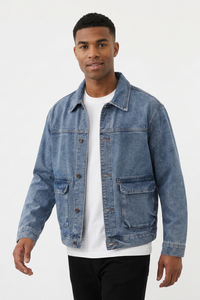 Men's Fall Classic Washed Trucker Long-Sleeve Denim Jacket