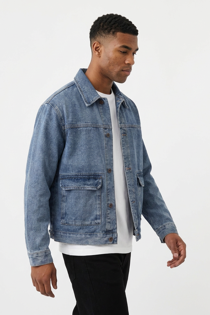 Men's Fall Classic Washed Trucker Long-Sleeve Denim Jacket