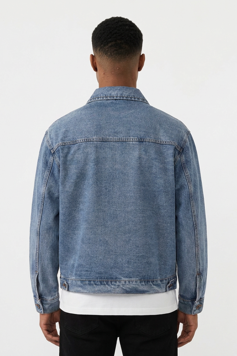 Men's Fall Classic Washed Trucker Long-Sleeve Denim Jacket