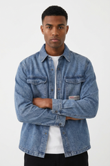 Men's Washed Denim Shirt with Dual Flap Pockets