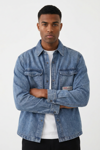 Men's Washed Denim Shirt with Dual Flap Pockets