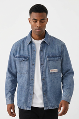 Men's Washed Denim Shirt with Dual Flap Pockets