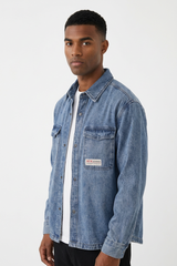 Men's Washed Denim Shirt with Dual Flap Pockets