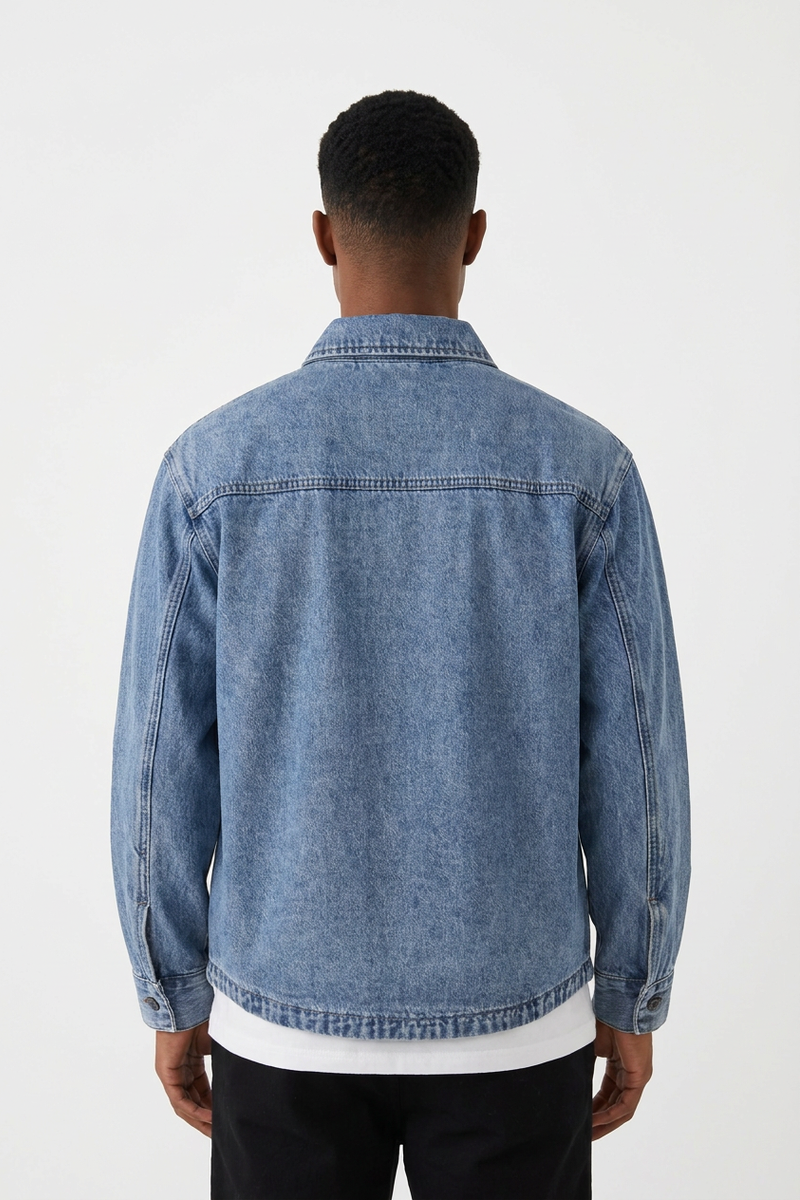 Men's Washed Denim Shirt with Dual Flap Pockets