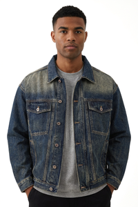 Men's Vintage Ombre Washed Relaxed Fit Trucker Denim Jacket