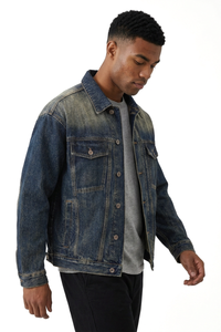 Men's Vintage Ombre Washed Relaxed Fit Trucker Denim Jacket