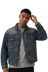 Men's Vintage Ombre Washed Relaxed Fit Trucker Denim Jacket
