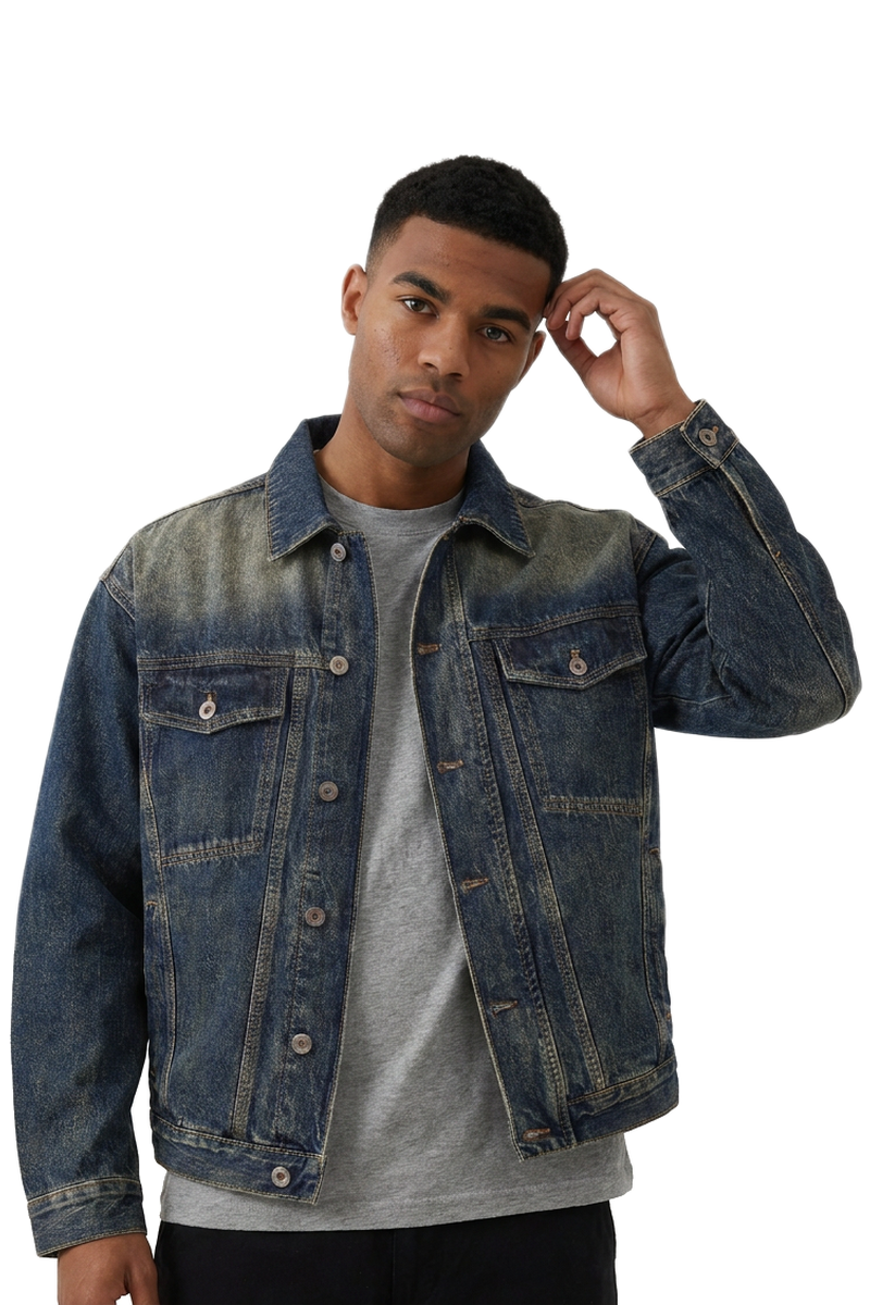 Men's Vintage Ombre Washed Relaxed Fit Trucker Denim Jacket