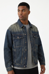 Men's Vintage Ombre Washed Relaxed Fit Trucker Denim Jacket