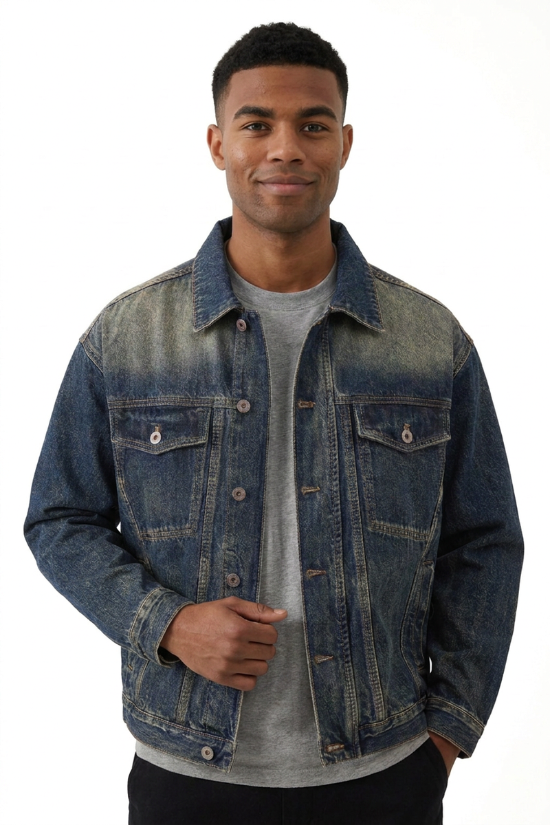 Men's Vintage Ombre Washed Relaxed Fit Trucker Denim Jacket