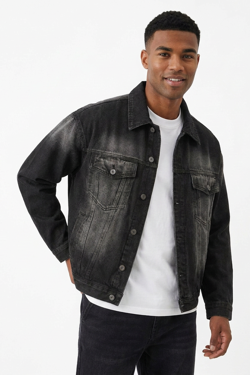 Men's Black Wash Classic Fit Denim Jacket