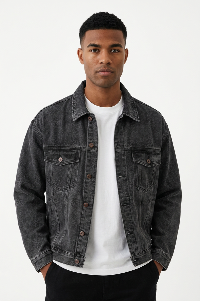 Men's Western Washed Long-Sleeve Denim Trucker Jacket