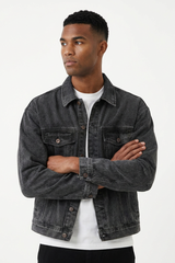 Men's Western Washed Long-Sleeve Denim Trucker Jacket
