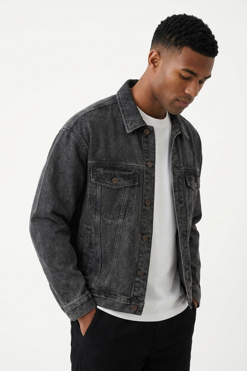 Men's Western Washed Long-Sleeve Denim Trucker Jacket