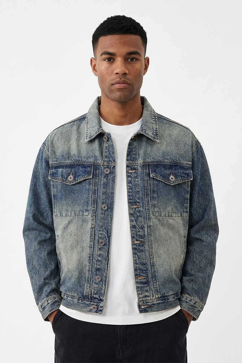 Men's Vintage Washed Classic Fit Casual Denim Jacket