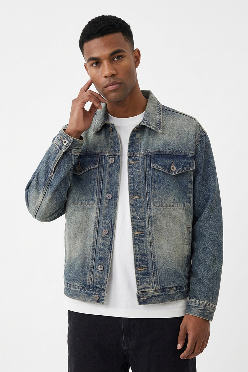 Men's Vintage Washed Classic Fit Casual Denim Jacket