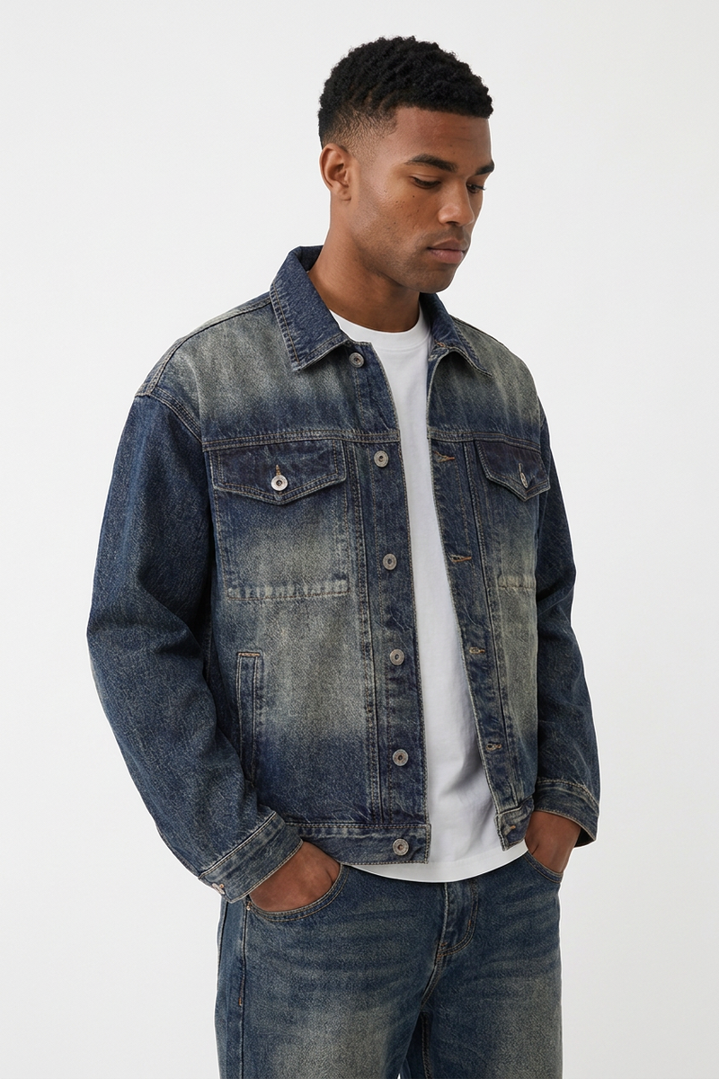 Men's Vintage Washed Classic Fit Casual Denim Jacket