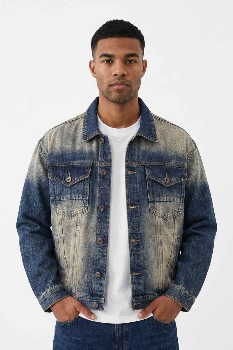 Men's Western Retro Color Block Classic Fit Denim Jacket