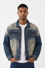 Men's Western Retro Color Block Classic Fit Denim Jacket