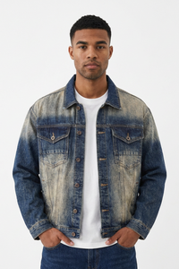 Men's Western Retro Color Block Classic Fit Denim Jacket